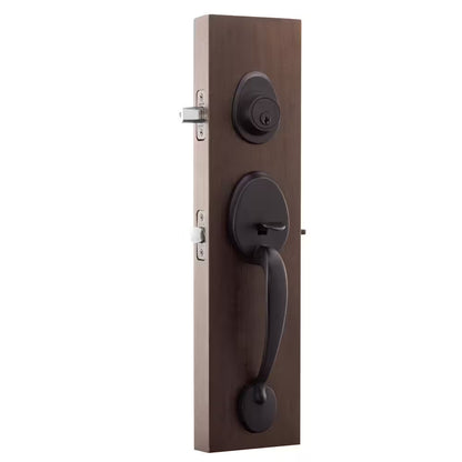 Mid Century Modern Black Door Handleset with Contemporary Handle Trim