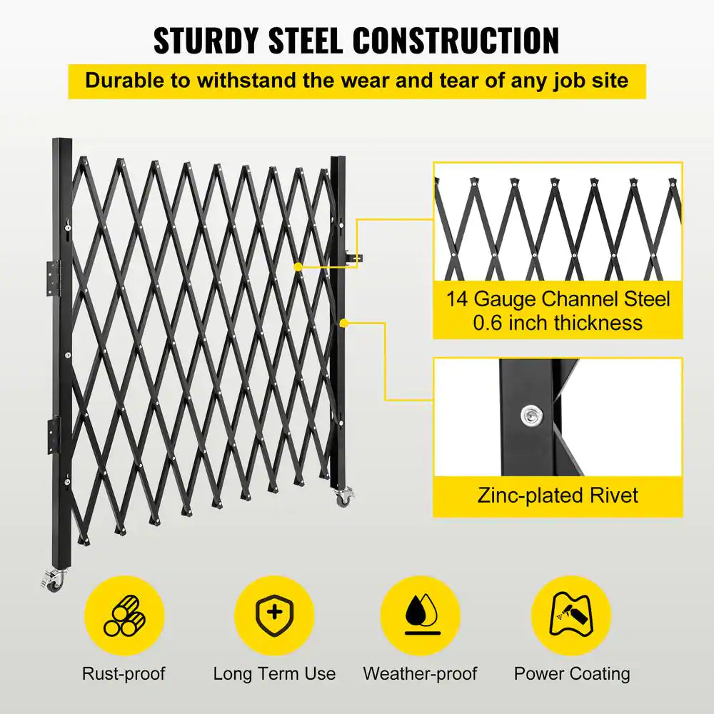 Single Folding Security Gate 51.57 In. H X 74 In. W Steel Accordion Fold Door Gate with Padlock Garden Fence