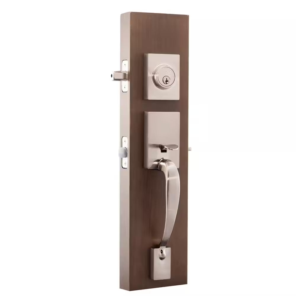 Craftsman Satin Stainless Door Handleset with Contemporary Handle Trim