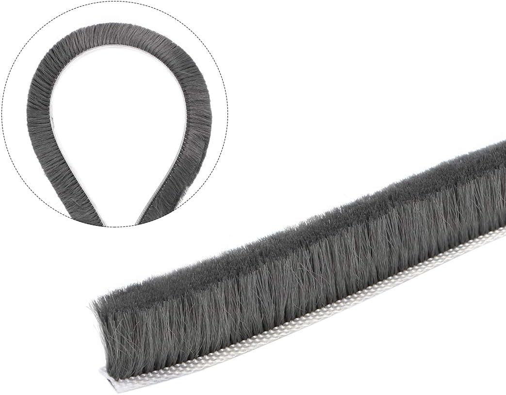 Brush Weather Stripping, Adhesive Felt Door Seal Strip Pile Weatherstrip Door Sweep Brush for Door Window 197Inch L X 0.47 Inch W (5000Mm X 12Mm) Gray