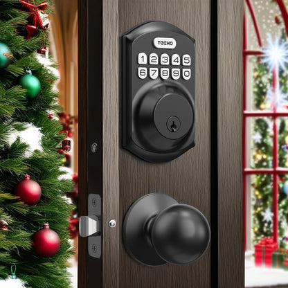 Keyless Entry Door Lock with 2 Knobs ‎Set, Keypad Deadbolt Smart Door Locks, Electronic Digital Lock for Home Front Door Easy Installation-Matte Black