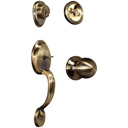 COMFORT Entry Door Lock Lever Handle Set with Deadbolt Single Cylinder and Knob Antique Bronze Finish