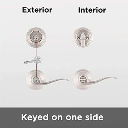 991 Tustin Entry Lever and Single Cylinder Deadbolt Combo Pack Featuring Smartkey in Satin Nickel, Model Number: 99910-040