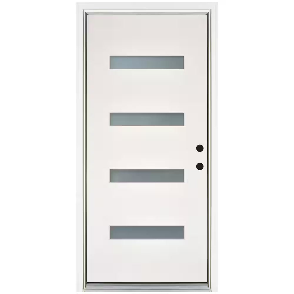 36 In. X 80 In. Smooth White Left-Hand Inswing 4-Lite Frosted Fiberglass Prehung Front Door