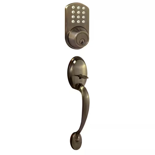 Antique Brass Keyless Entry Deadbolt and Door Handleset Lock with Electronic Digital Keypad