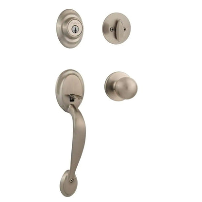 Dakota Satin Nickel Single Cylinder Door Handleset with Polo Door Knob Featuring Smartkey Security