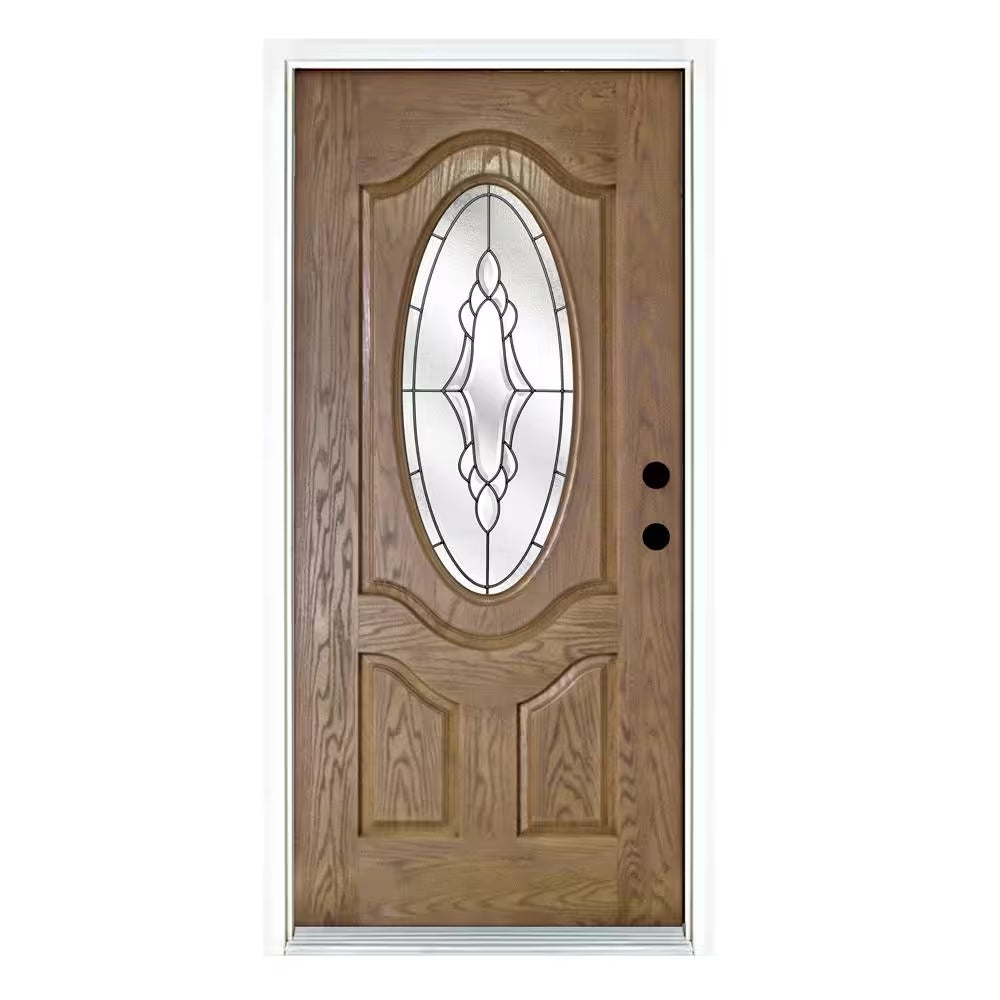 36 In. X 80 In. Andaman Medium Oak Left-Hand Inswing 3/4 Oval Lite Decorative Fiberglass Prehung Front Door