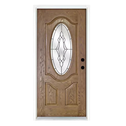 36 In. X 80 In. Andaman Medium Oak Left-Hand Inswing 3/4 Oval Lite Decorative Fiberglass Prehung Front Door