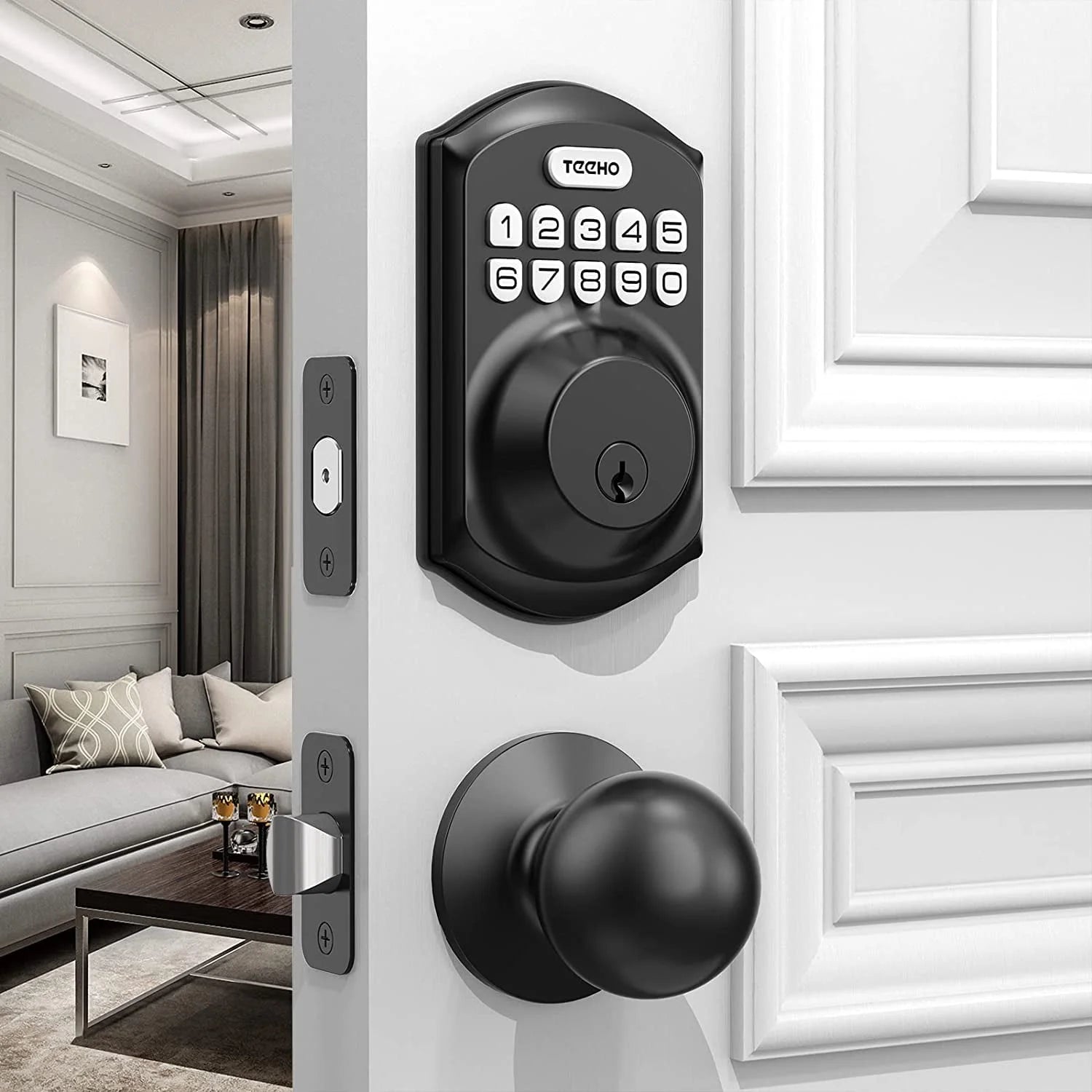 Keyless Entry Door Lock with 2 Knobs ‎Set, Keypad Deadbolt Smart Door Locks, Electronic Digital Lock for Home Front Door Easy Installation-Matte Black