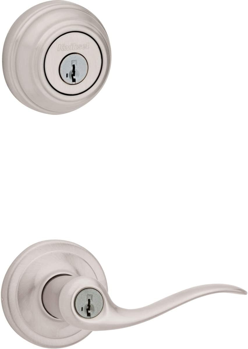 991 Tustin Entry Lever and Single Cylinder Deadbolt Combo Pack Featuring Smartkey in Satin Nickel, Model Number: 99910-040