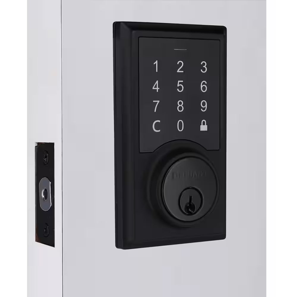 Square Matte Black Electronic Single Cylinder Touchpad Deadbolt