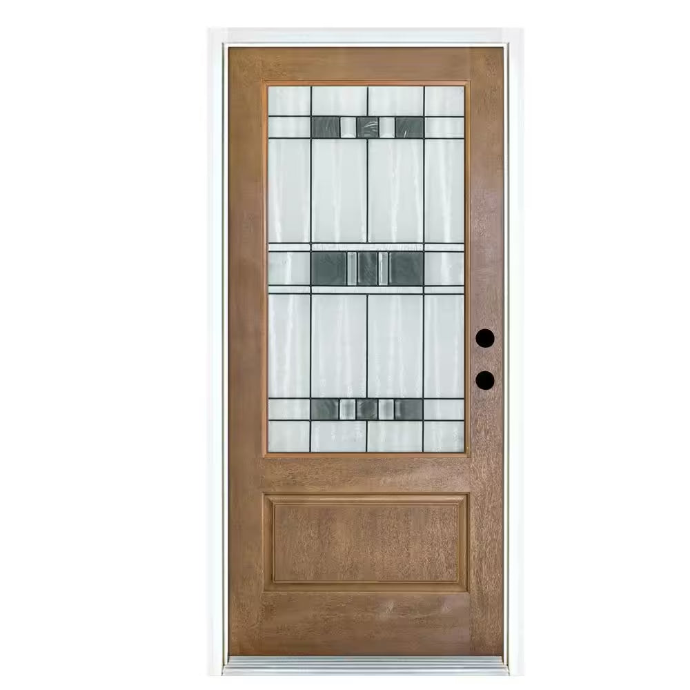 36 In. X 80 In. Savana Medium Oak Left-Hand Inswing 3/4 Lite Decorative Fiberglass Prehung Front Door