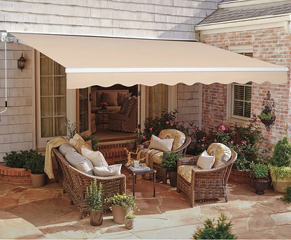 13' X 8' Manual Retractable Patio Awning,Outdoor Awning Retractable Sunshade Shelter-Beige