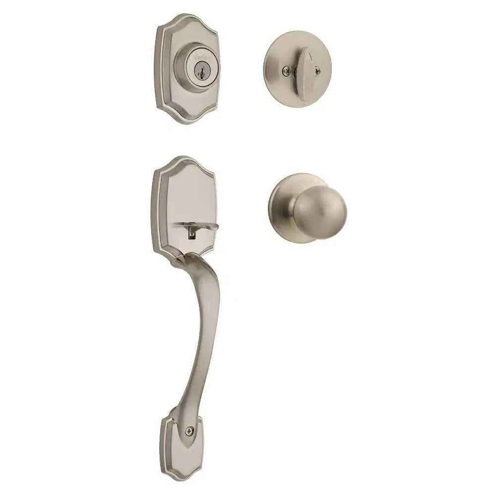 Belleview Satin Nickel Single Cylinder Door Handleset with Polo Door Knob Featuring Smartkey Security