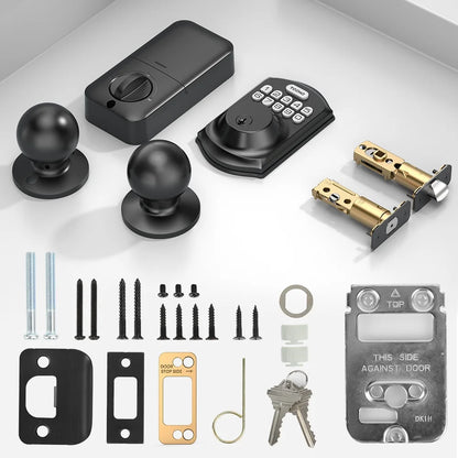 Keyless Entry Door Lock with 2 Knobs ‎Set, Keypad Deadbolt Smart Door Locks, Electronic Digital Lock for Home Front Door Easy Installation-Matte Black