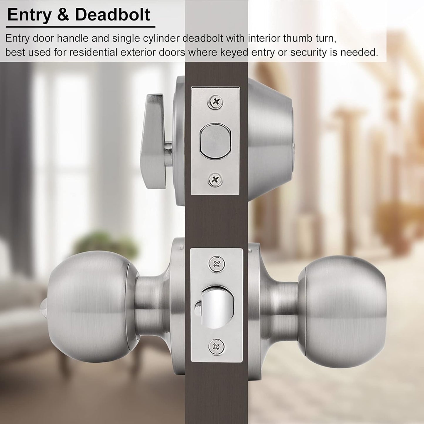 4 Pack All Keyed Same Entry Door Knobs with Single Cylinder Deadbolt for Exterior Front Door, Satin Nickel Finish, Keyed Alike