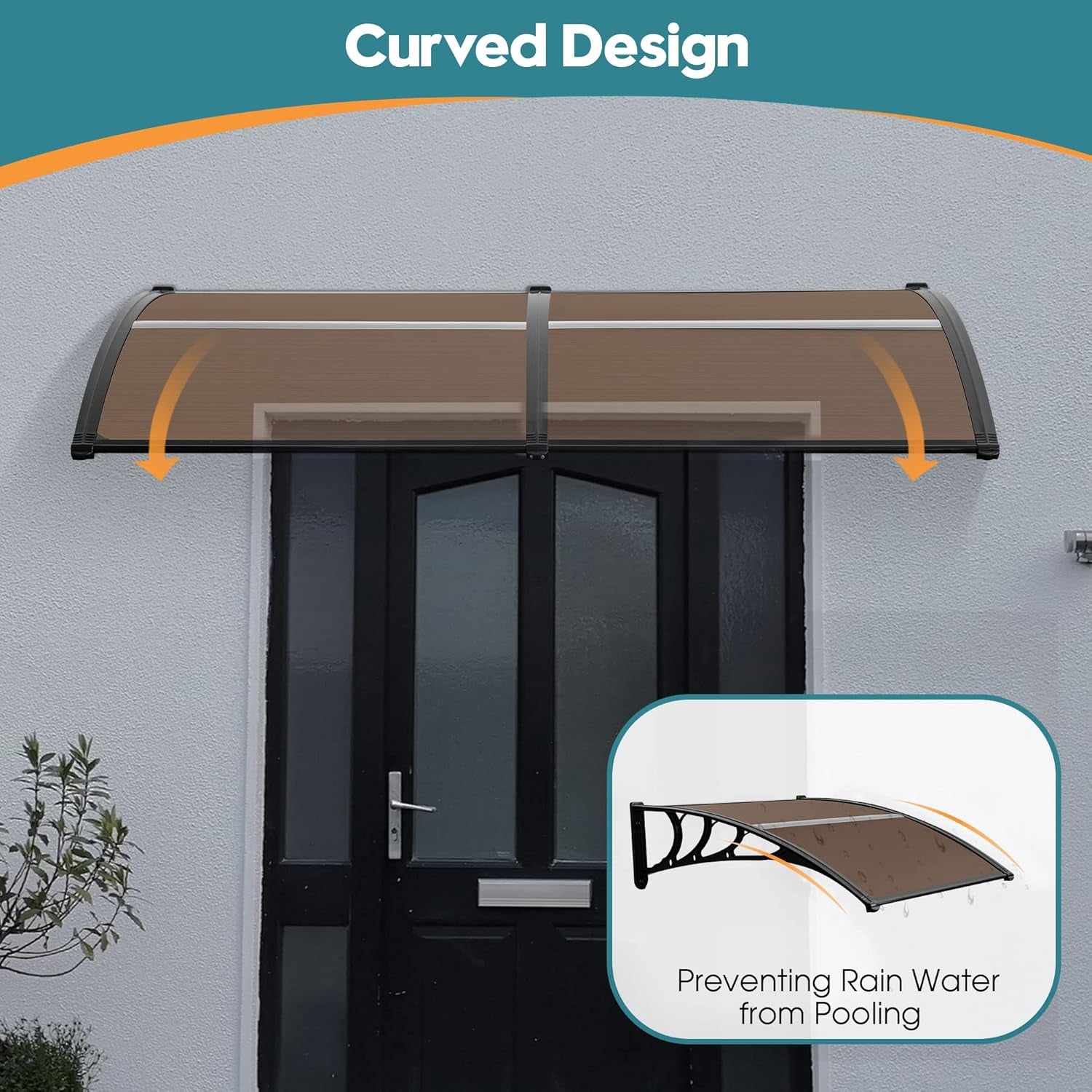 40"X80" Window Awning Outdoor Polycarbonate Front Door Patio Cover Garden Canopy 6055-4080(Dark Brown)