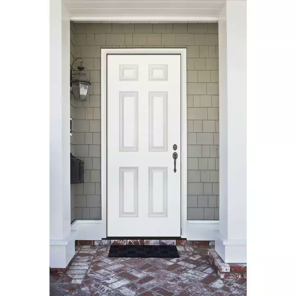 30 In. X 80 In. Element Series 6-Panel White Primed Steel Prehung Front Door Left-Hand Inswing with 4-9/16 In. Frame