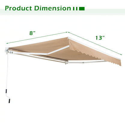 13' X 8' Manual Retractable Patio Awning,Outdoor Awning Retractable Sunshade Shelter-Beige