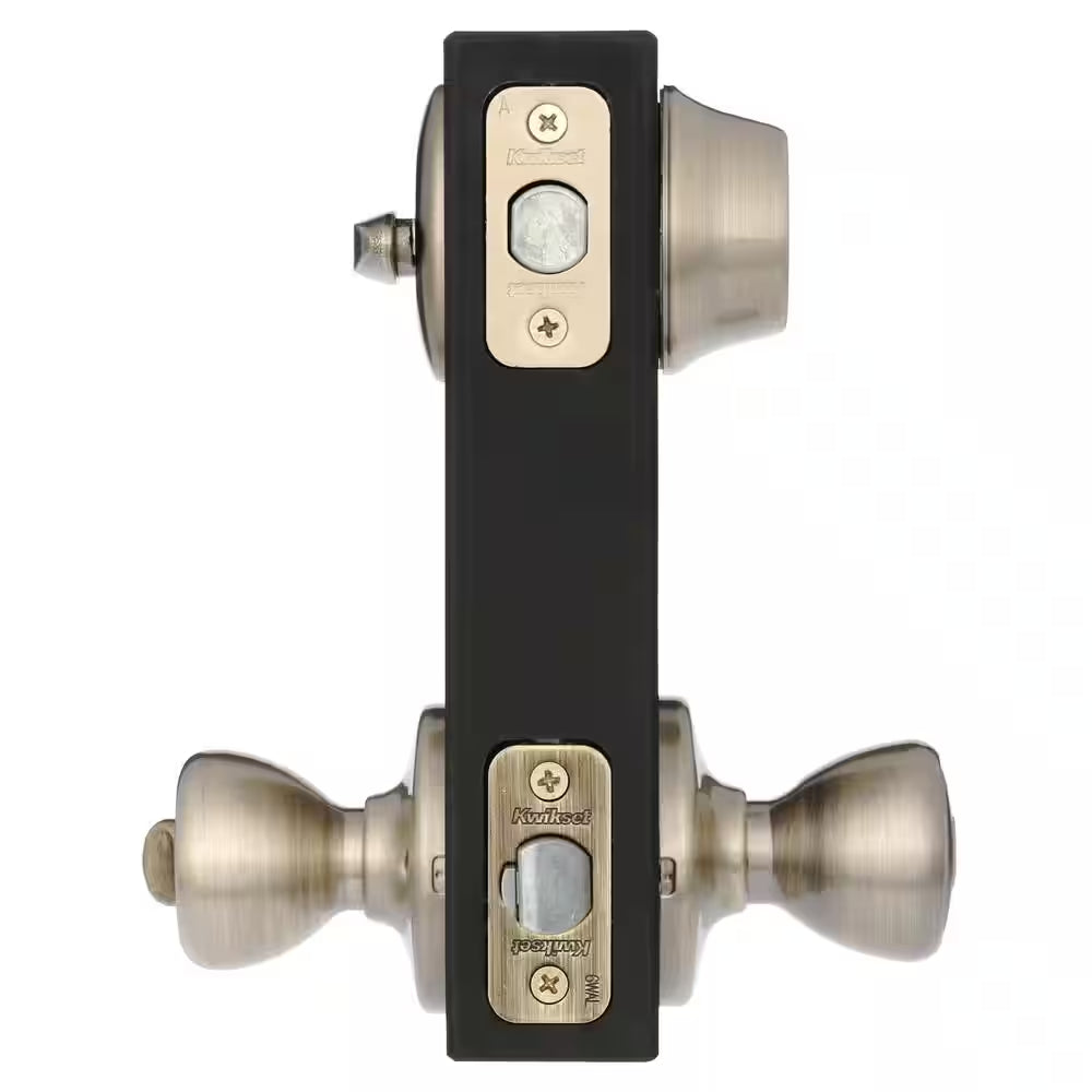 Tylo Antique Brass Entry Door Knob and Single Cylinder Deadbolt Combo Pack with Microban Antimicrobial Technology