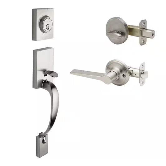 Craftsman Satin Stainless Door Handleset with Contemporary Handle Trim