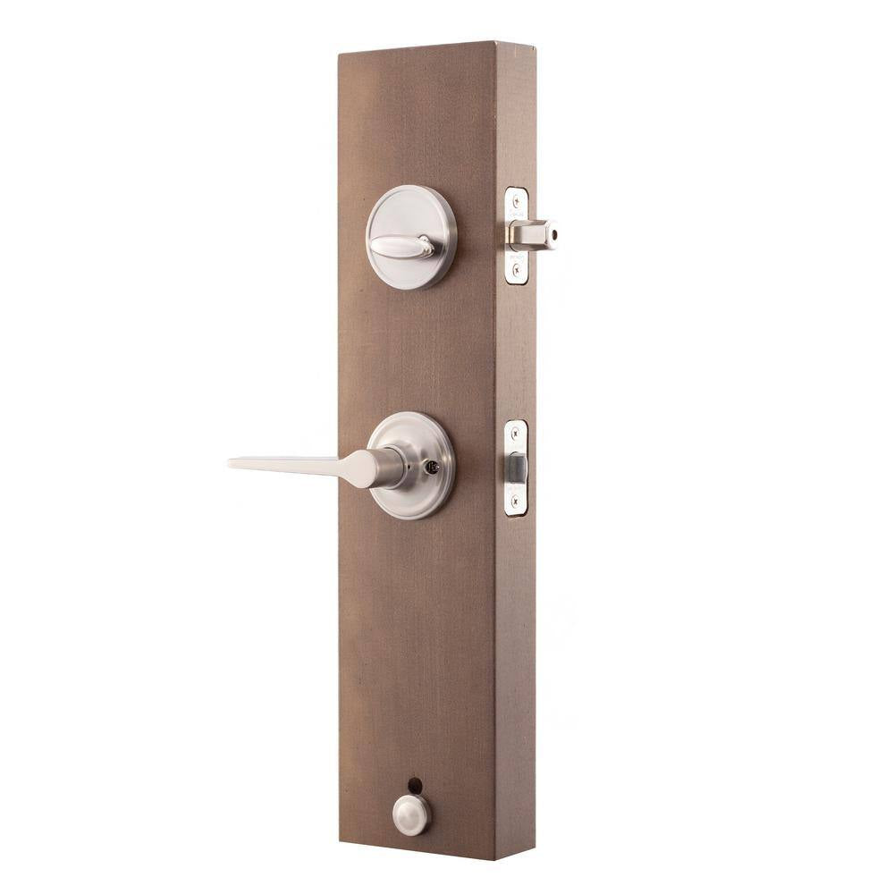 Craftsman Satin Stainless Door Handleset with Contemporary Handle Trim