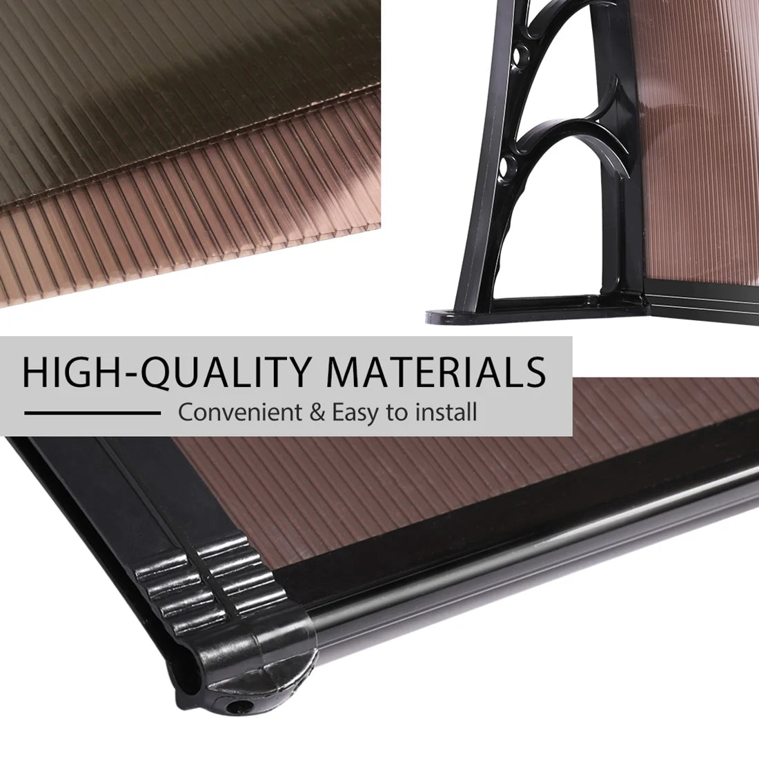 Polycarbonate Window Door Awning Canopy Brown with Black Bracket 40 Inch X 80 Inch