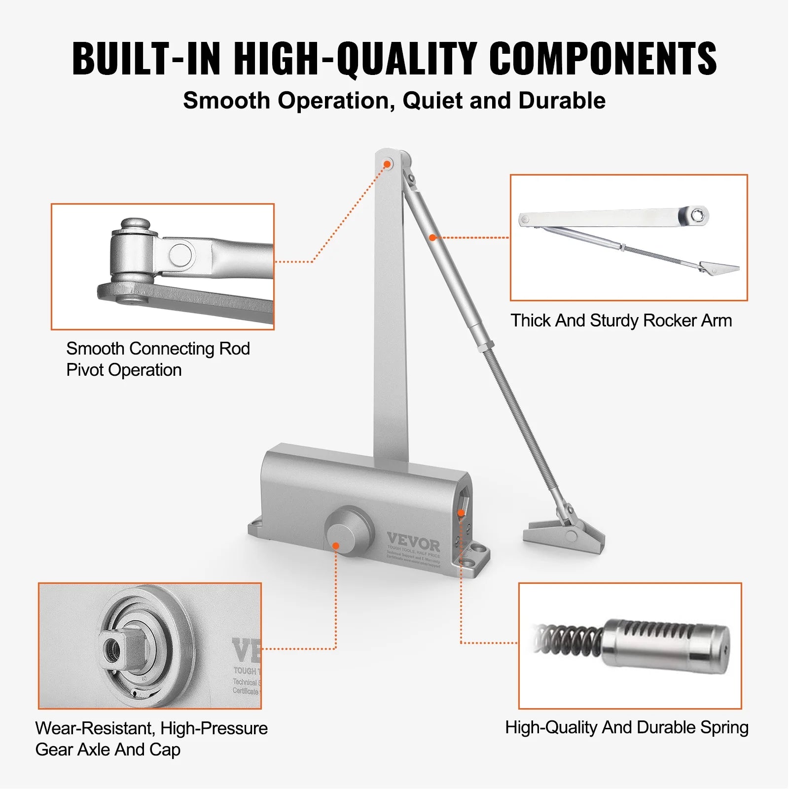 187Lbs Commercial Door Closer Heavy Duty Residential Hydraulic Auto Silver