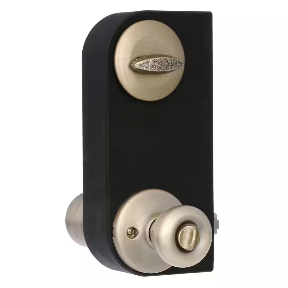 Tylo Antique Brass Entry Door Knob and Single Cylinder Deadbolt Combo Pack with Microban Antimicrobial Technology