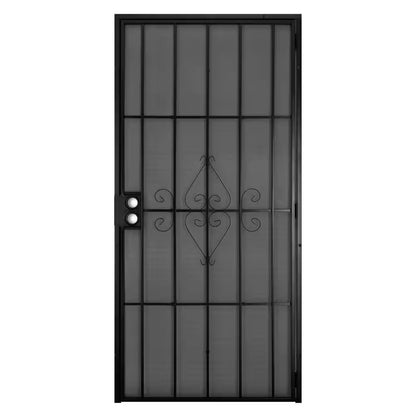 30 In. X 80 In. Universal/Reversible Su Casa Black Surface Mount Outswing Steel Security Door with Expanded Metal Screen