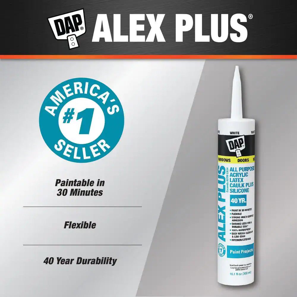 Alex plus 10.1 Oz. White Acrylic Latex Caulk plus Silicone (12-Pack)