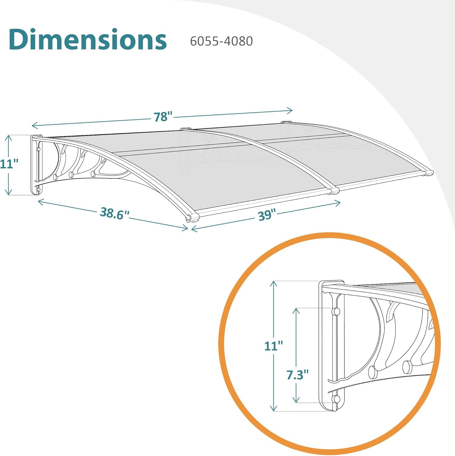 40"X80" Window Awning Outdoor Polycarbonate Front Door Patio Cover Garden Canopy 6055-4080(Dark Brown)